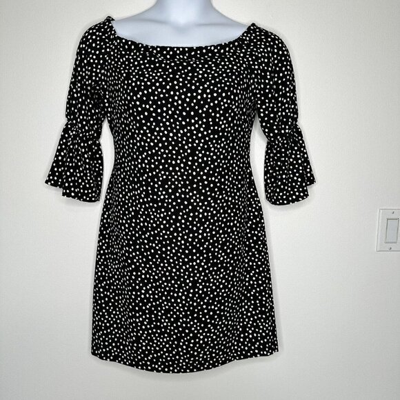 Black White Polka Dot Mini Dress Off Shoulder Petite Size 10 Lauren Ralph Lauren - Picture 1 of 7